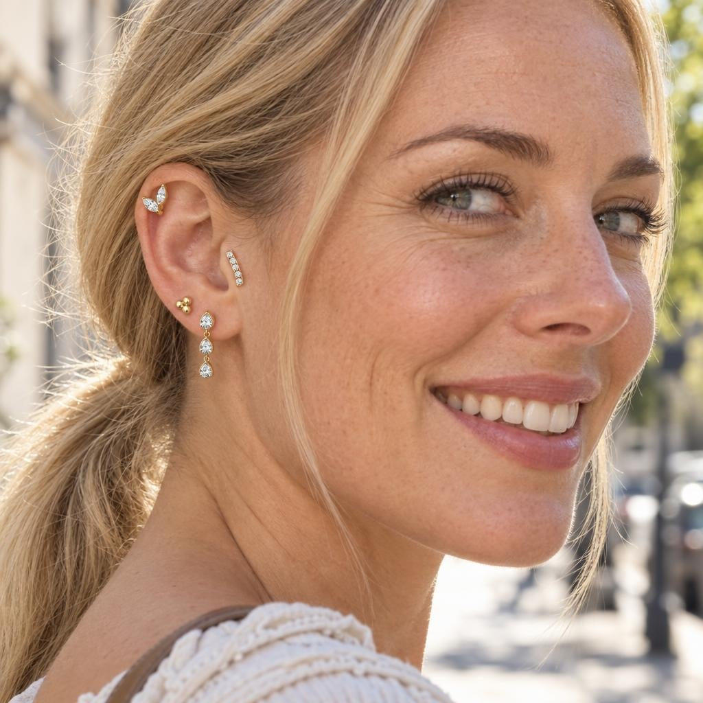 Zestaw Curated Ear „Gold Leaves” – 4 tytanowe kolczyki do ucha