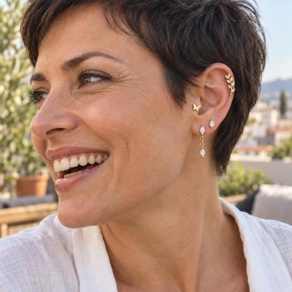 Zestaw Curated Ear „Golden Fern” – 4 tytanowe kolczyki do ucha