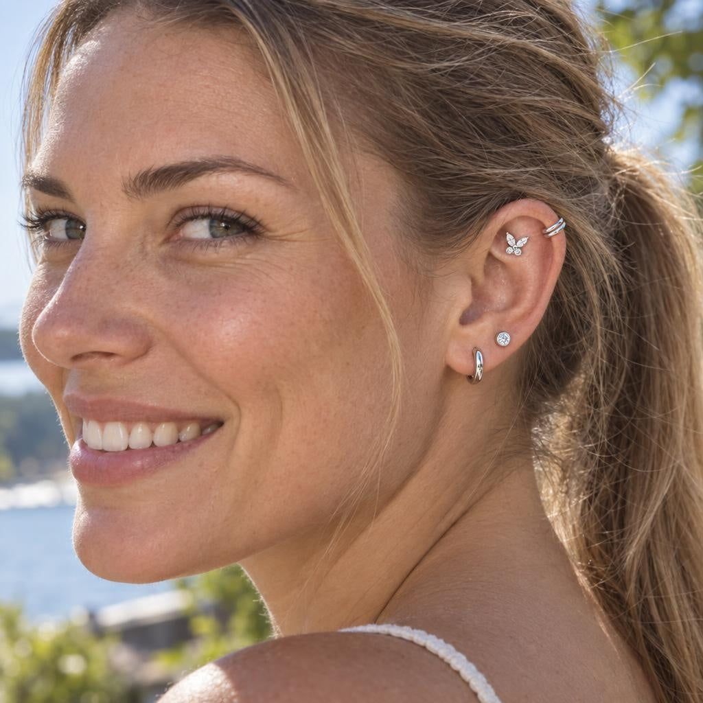 Zestaw Curated Ear „Silver Edge” – 4 tytanowe kolczyki do ucha
