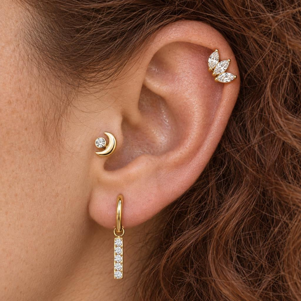 Zestaw Curated Ear „Golden Moon” – 3 tytanowe kolczyki do ucha