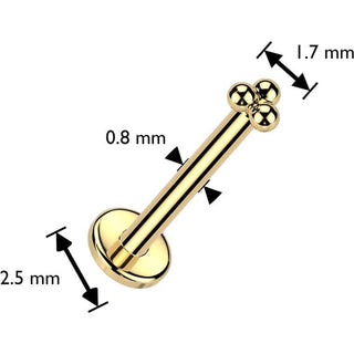 Złoto 585 labret kolczyk do nosa 3 małe kulki push-in
