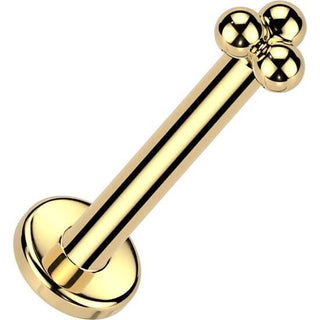 Złoto 585 labret kolczyk do nosa 3 małe kulki push-in