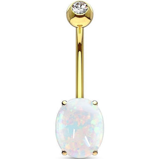Złoto 585 kolczyk do pępka owalny opal