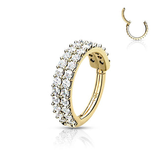 Złoto 585 kółko trójwymiarowe 2 rzędy cyrkonii clicker