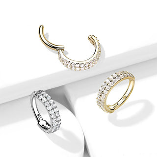 Złoto 585 kółko trójwymiarowe 2 rzędy cyrkonii clicker