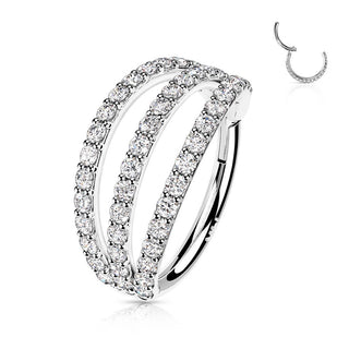 Złoto 585 kółko trójwymiarowe 3 rzędy cyrkonii clicker