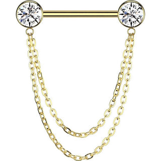 Tytan kolczyk do sutka kulka cyrkonia łańcuszek push-in
