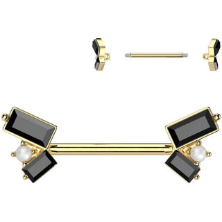 Kolczyk do sutka perła cyrkonie szlif bagietkowy