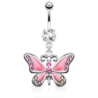 Kolczyk do pępka zawieszka motyl cyrkonia
