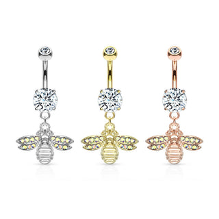 Kolczyk do pępka pszczóła cyrkonia zawieszka