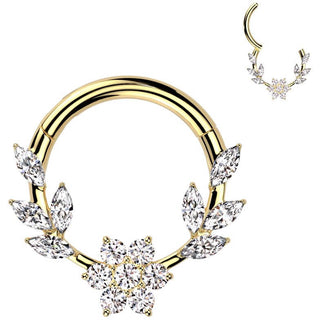 Kółko winorośl kwiatek cyrkonia szlif markizowy kolczyk segmentowy