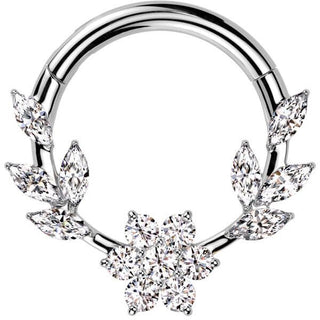 Kółko winorośl kwiatek cyrkonia szlif markizowy kolczyk segmentowy