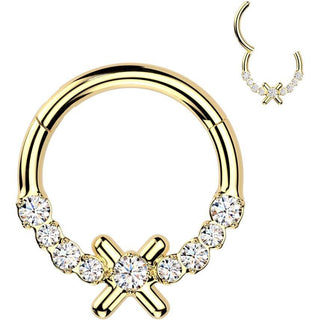 Kółko x cyrkonie kolczyk segmentowy