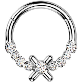 Kółko x cyrkonie kolczyk segmentowy