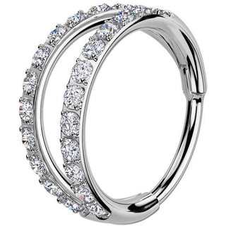 Tytan kółko trójwymiarowe dwa rzędy cyrkonii kolczyk segmentowy