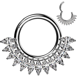 Tytan kółko cyrkonie szlif markizowy kolczyk segmentowy