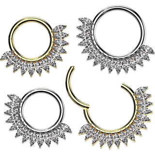 Tytan kółko cyrkonie szlif markizowy kolczyk segmentowy