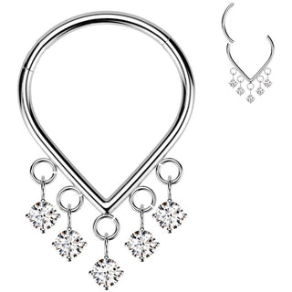 Tytan kółko 5 zawieszek cyrkonia w łapkach kolczyk segmentowy