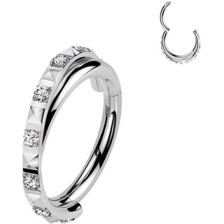 Tytan kółko cyrkonie piramidy kolczyk segmentowy