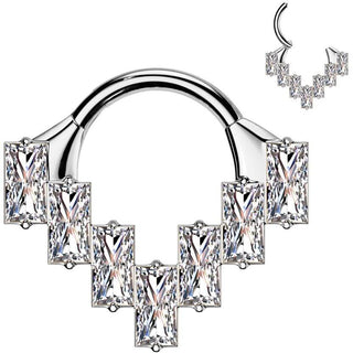 Tytan kółko nakrętka cyrkonia szlif bagietkowy kolczyk segmentowy