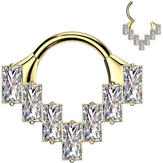 Tytan kółko nakrętka cyrkonia szlif bagietkowy kolczyk segmentowy