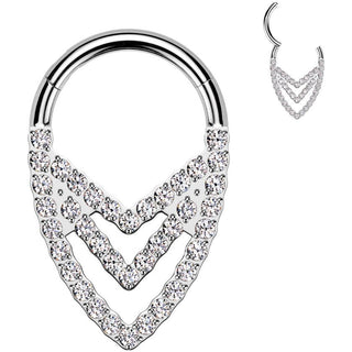 Tytan kółko trójwymiarowe potrójny szewron kolczyk segmentowy