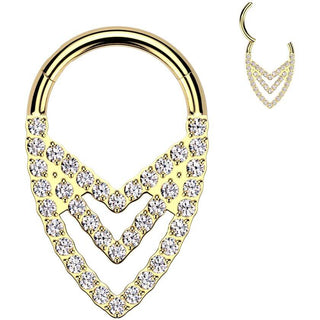 Tytan kółko trójwymiarowe potrójny szewron kolczyk segmentowy