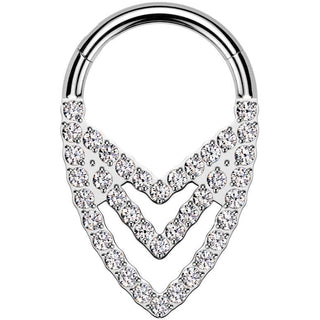 Tytan kółko trójwymiarowe potrójny szewron kolczyk segmentowy