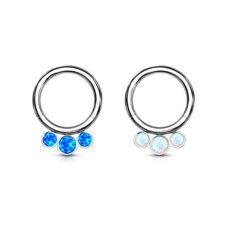 Tytan kółko 3 opale srebrny clicker