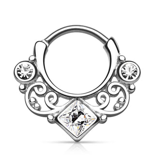 Septum clicker kwadrat cyrkonia srebrny clicker