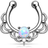 Fake piercing do nosa septum opal okrągły srebrny kolczyk rozginany