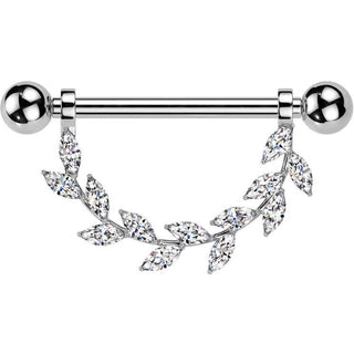 Tytan kolczyk do sutka listki cyrkonia gwint wewnętrzny