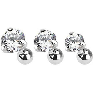 Sztanga cyrkonia okrągła srebrna, 3  sztuki