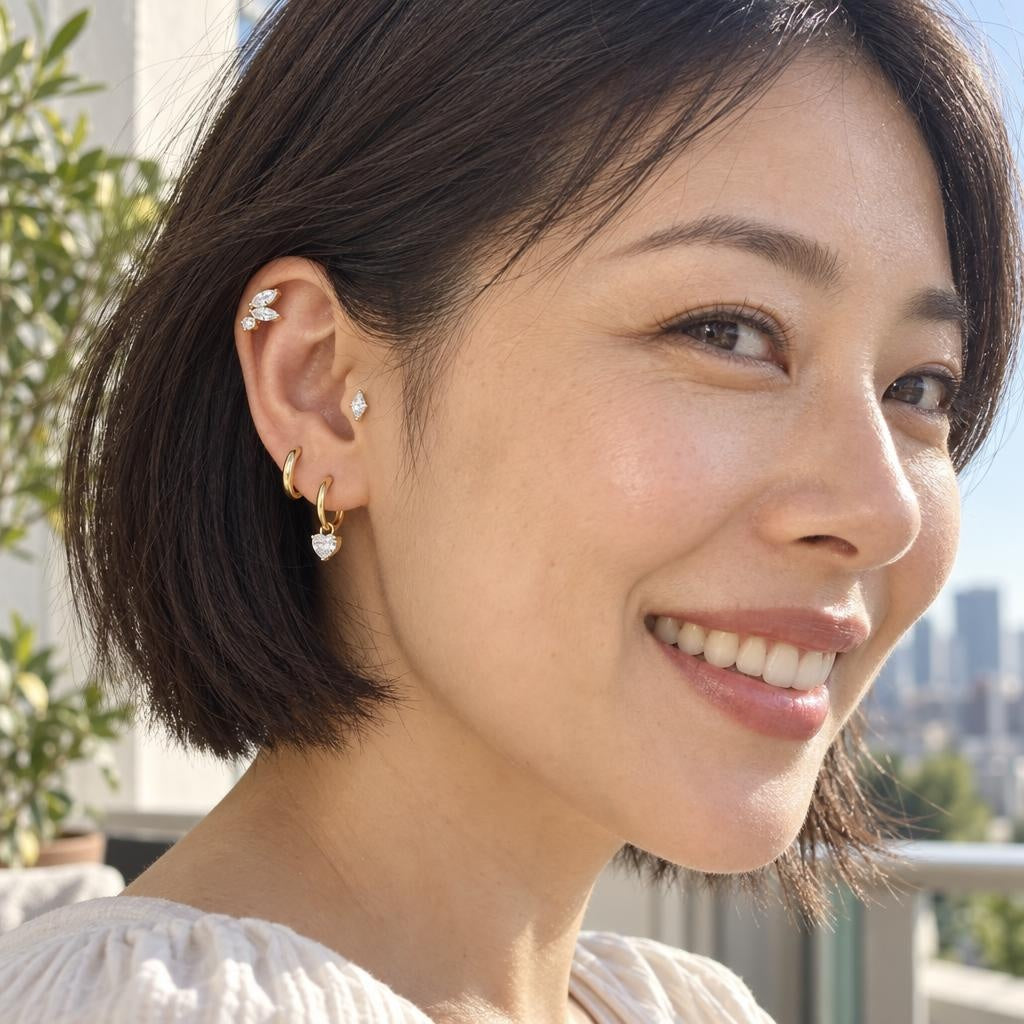 Zestaw Curated Ear „Golden Heart” – 4 tytanowe kolczyki do ucha