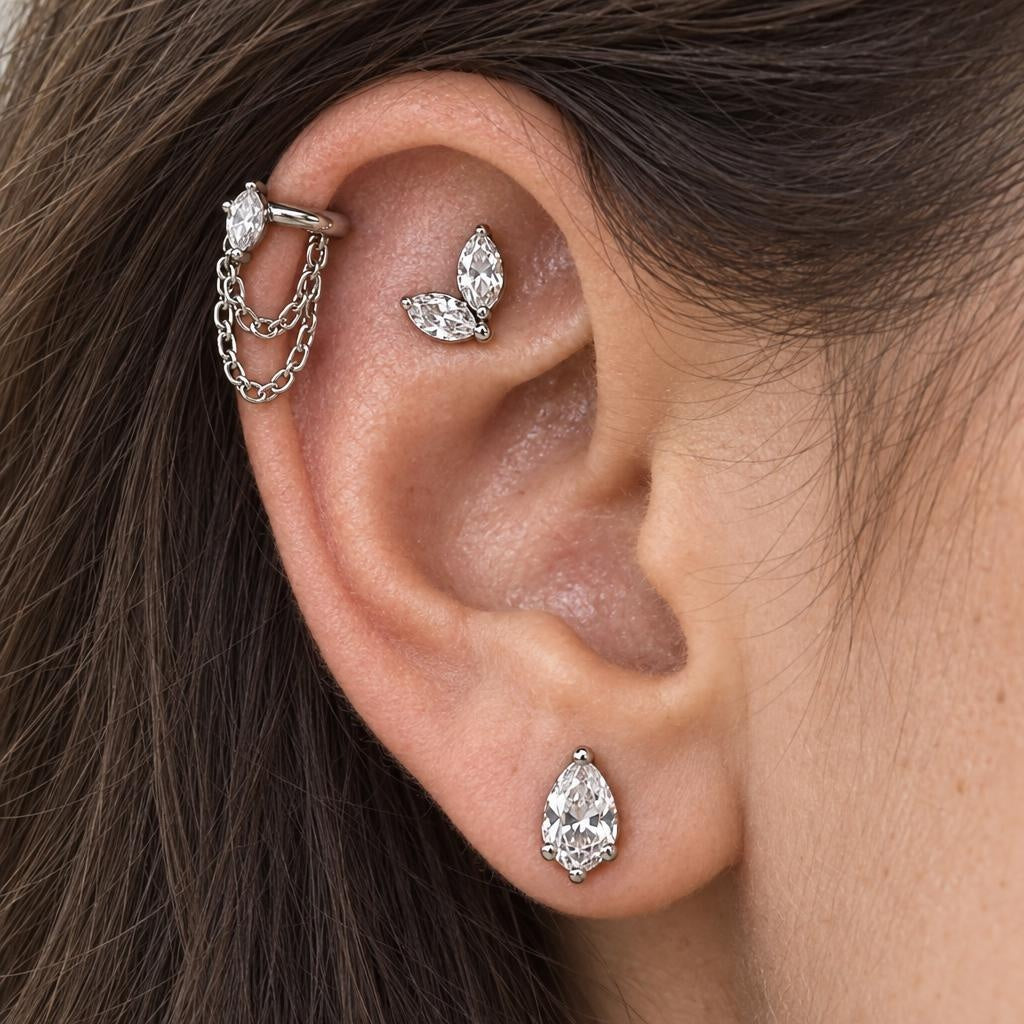 Zestaw Curated Ear „Silver Chain” – 3 tytanowe kolczyki do ucha