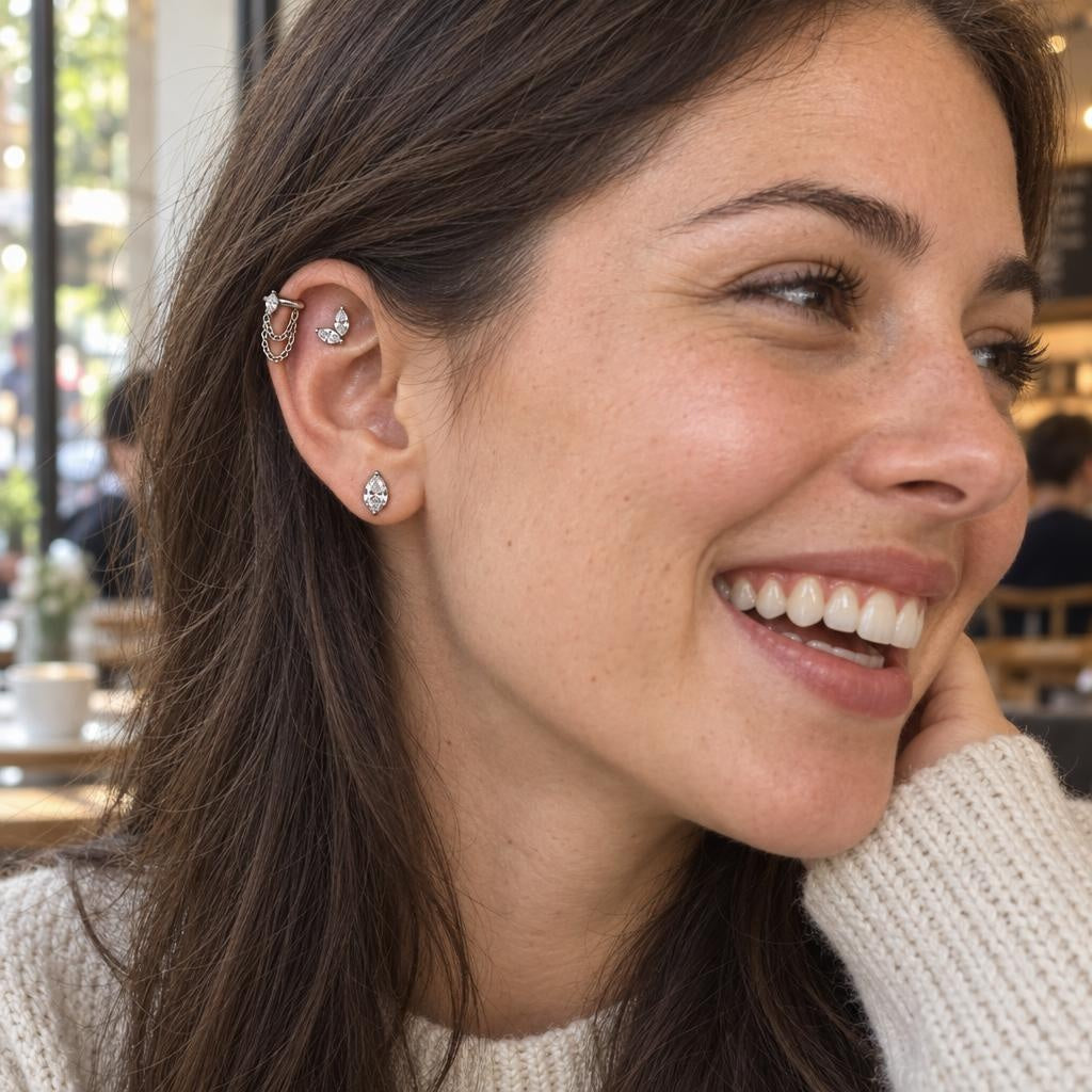 Zestaw Curated Ear „Silver Chain” – 3 tytanowe kolczyki do ucha