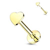 Złoto 585 labret serduszko płaskie push-in