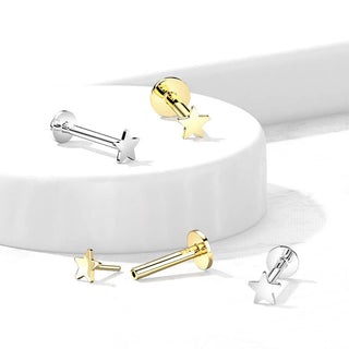 Złoto 585 labret gwiazdka płaska push-in