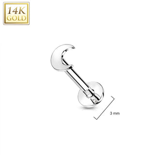 Złoto 585 labret księżyc płaski push-in