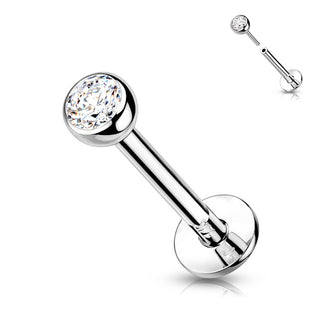 Złoto 585 labret okrągła cyrkonia push-in