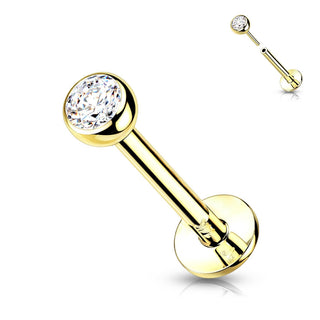 Złoto 585 labret okrągła cyrkonia push-in