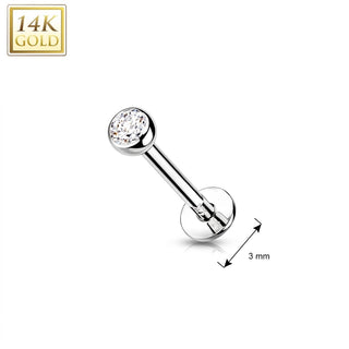 Złoto 585 labret okrągła cyrkonia push-in