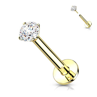 Złoto 585 labret okrągła cyrkonia push-in