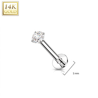 Złoto 585 labret okrągła cyrkonia push-in