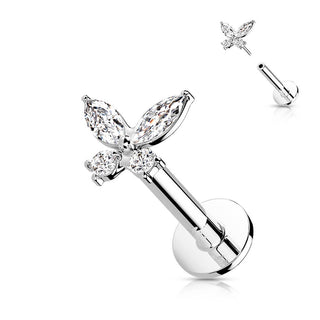 Złoto 585 labret motylek cyrkonia push-in