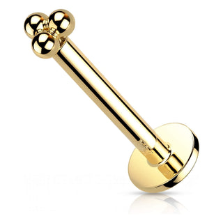Złoto 585 labret trzy kulki push-in
