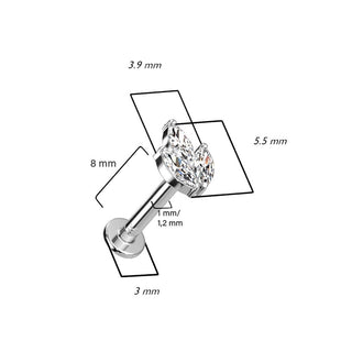 Złoto 585 labret liść cyrkonia push-in