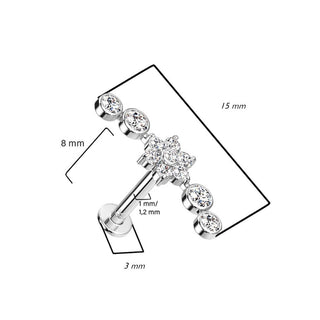 Złoto 585 labret kwiatek cyrkonia push-in