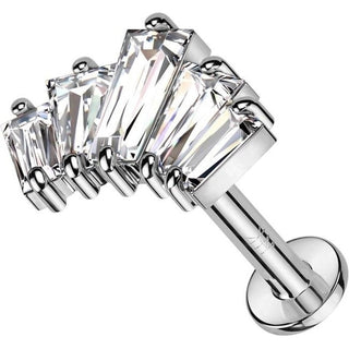 Złoto 585 labret 5 cyrkonii push-in