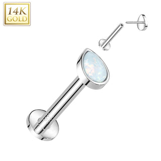 Złoto 585 labret kropla opal push-in